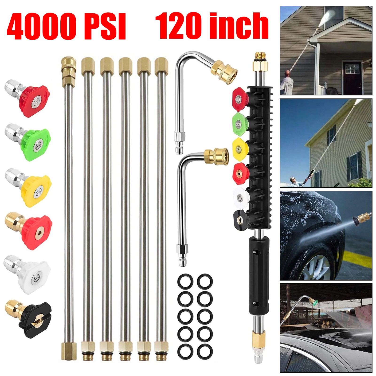 4000PSI High Pressure Washer Extension Wand Telescopic Lance w/ 6x Spray Nozzle