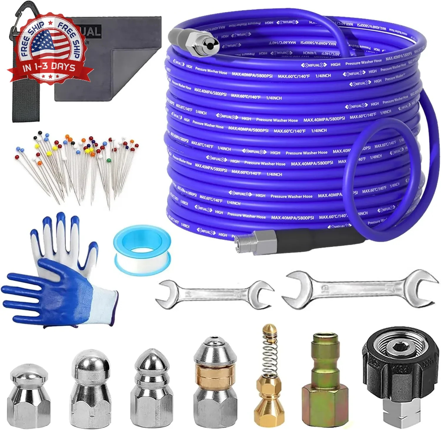 100FT Sewer Jetter Kit Pressure Washer Drain Cleaner Hose 5800PSI Rotating Nozzl