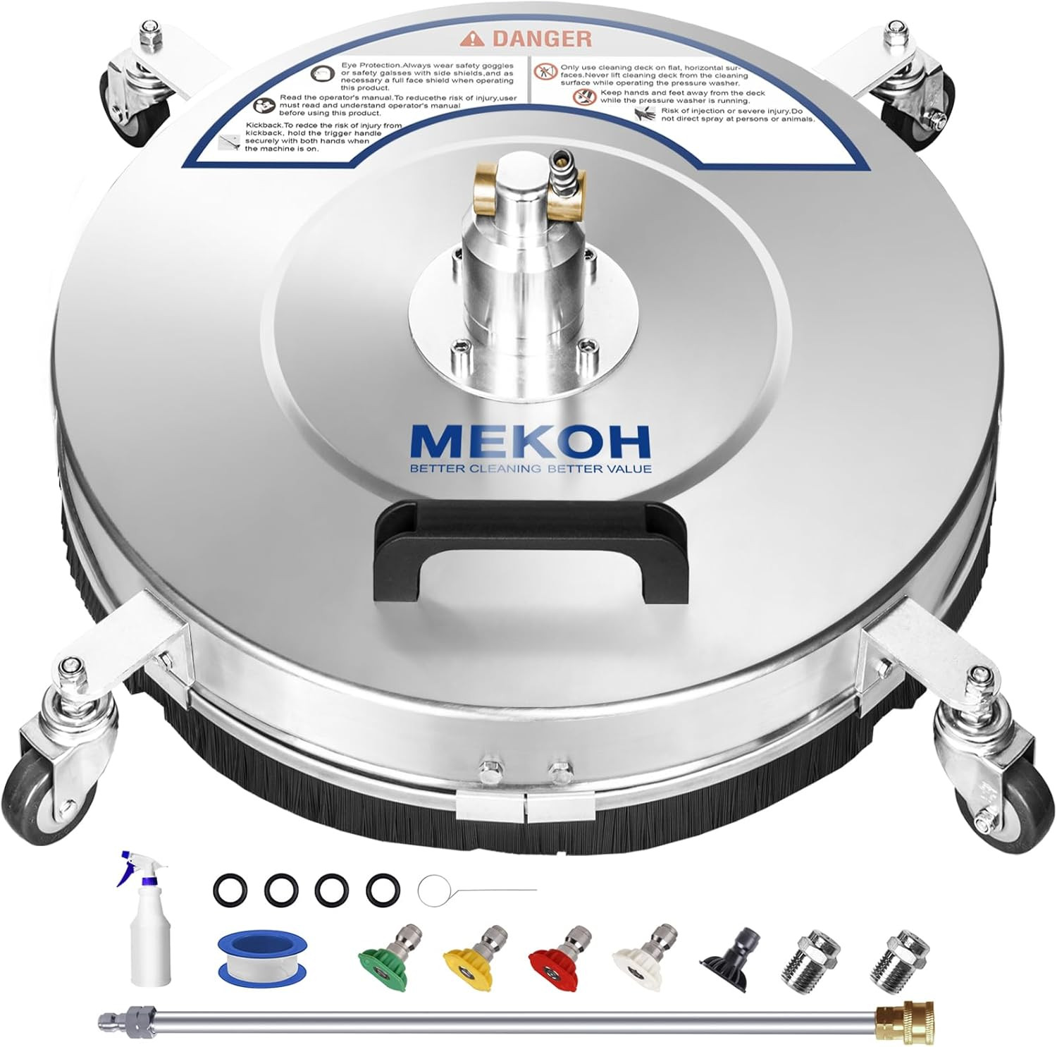 MEKOH 18″ Pressure Washer Surface Cleaner 4500 PSI，4 Wheels Stainless Steel Powe