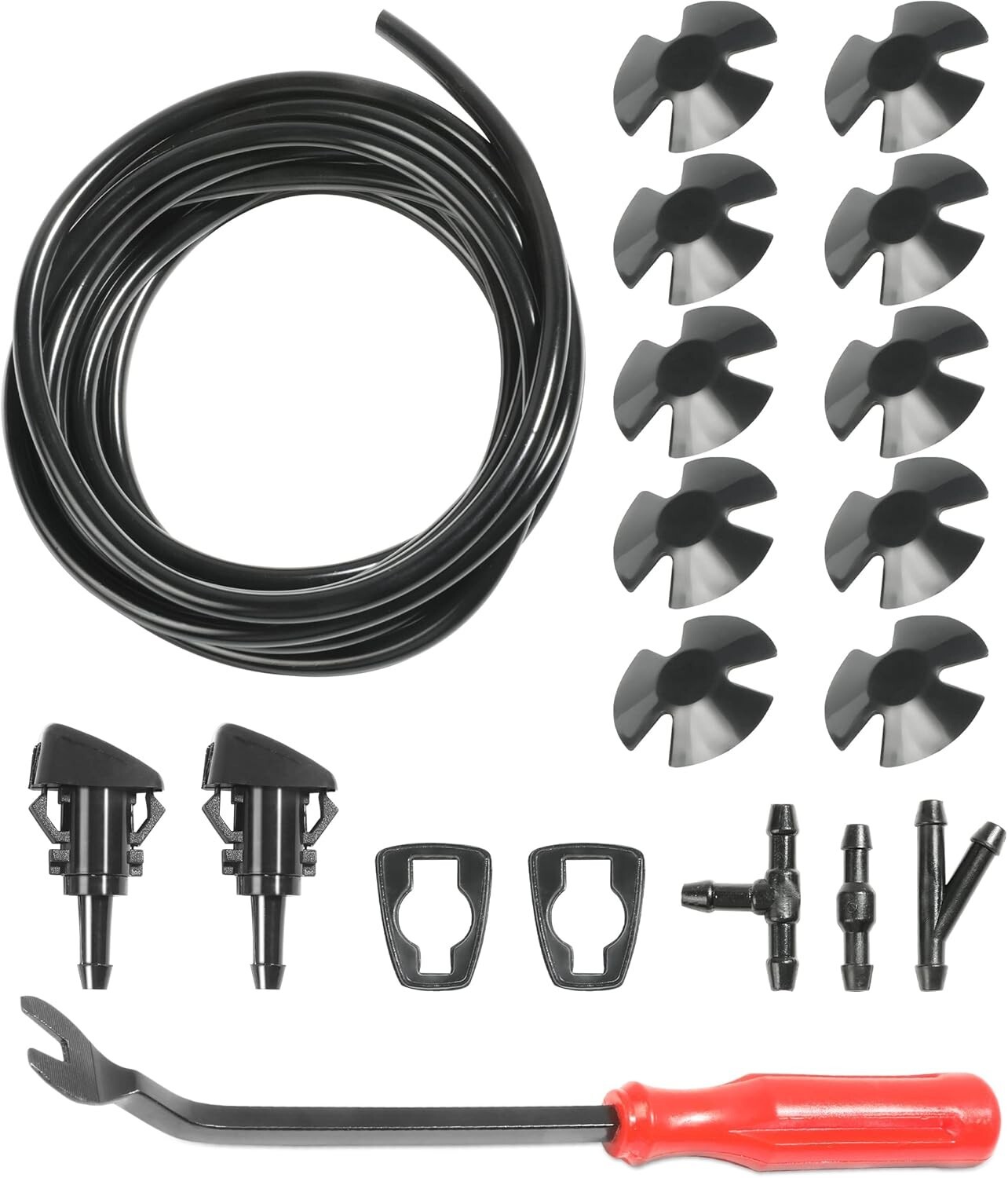 Windshield Washer Nozzles Hose Kit-4M Washer Fluid Hose,3 Pcs Hose Connectors,10