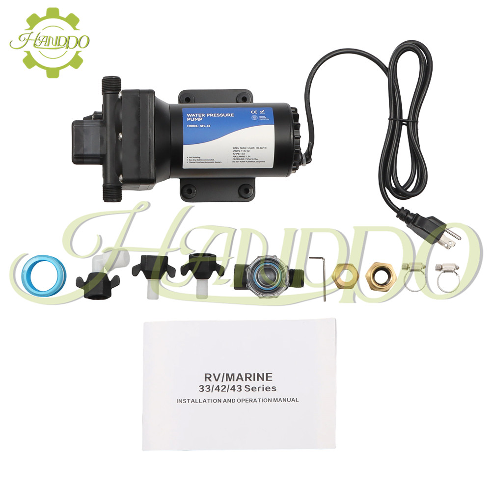 110V AC Water Diaphragm Pump 4-chamber 5.5GPM 75PSI Self Priming RV Water Pump