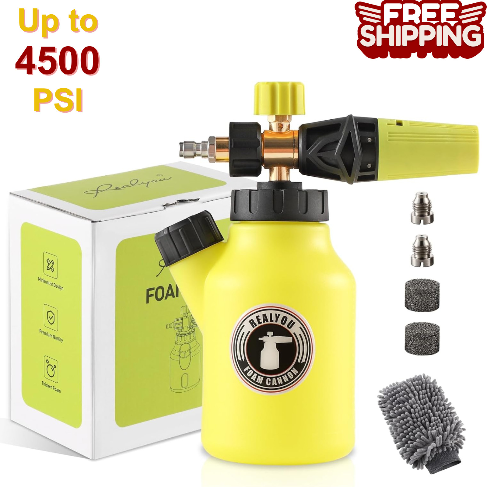 Foam Cannon up to 4500 PSI, Pressure Washer Foam Cannon w/ 1/4” Quick Connector