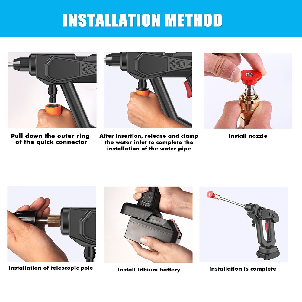 30Bar 21V Cordless Car Washer Rechargeable High Pressure Car Water Gun 300W