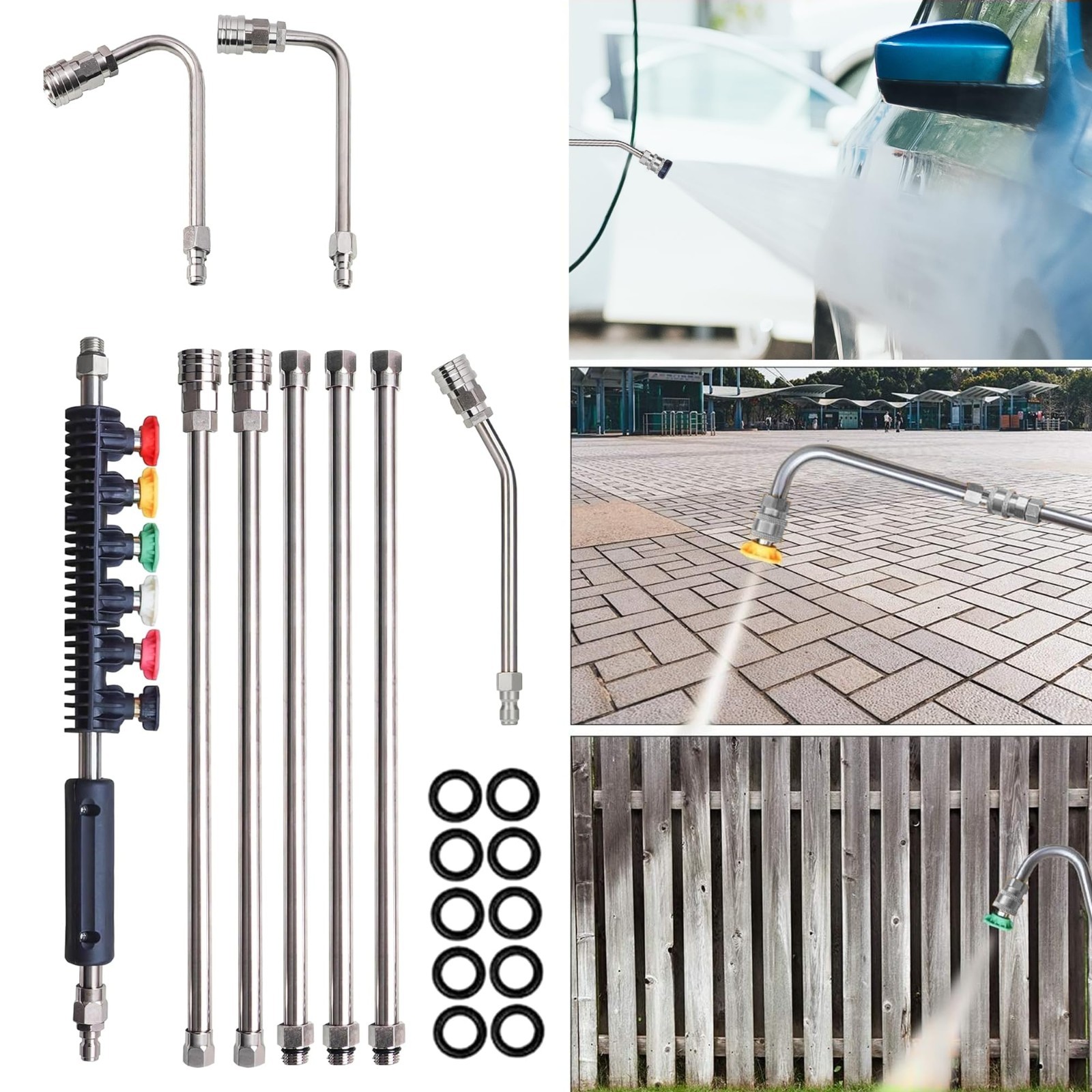 9 Pack Pressure Washer Extension Wand – Stainless Steel Lance, 6 Nozzle Tips, Gu