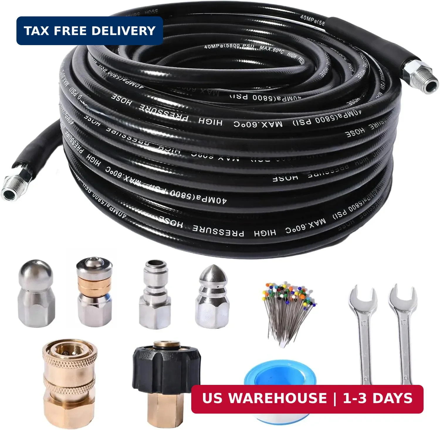 Sewer Jetter Kit for Pressure Washer 5800 PSI Drain Cleaner Hose 1/4 Female NPT,