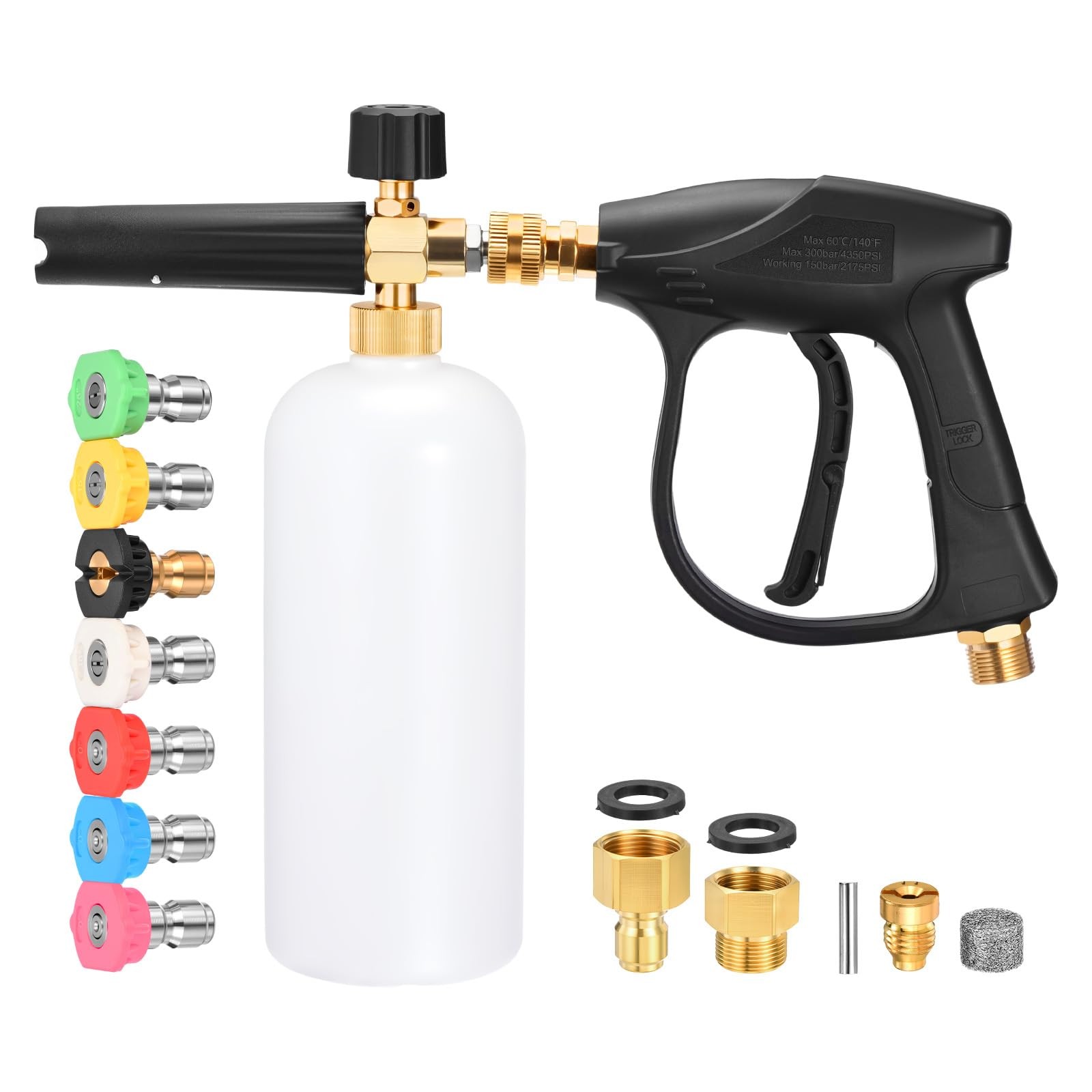 Pressure Washer Short Gun with Foam Cannon, 3/8″ Thread x Quick Socket, M22-1…