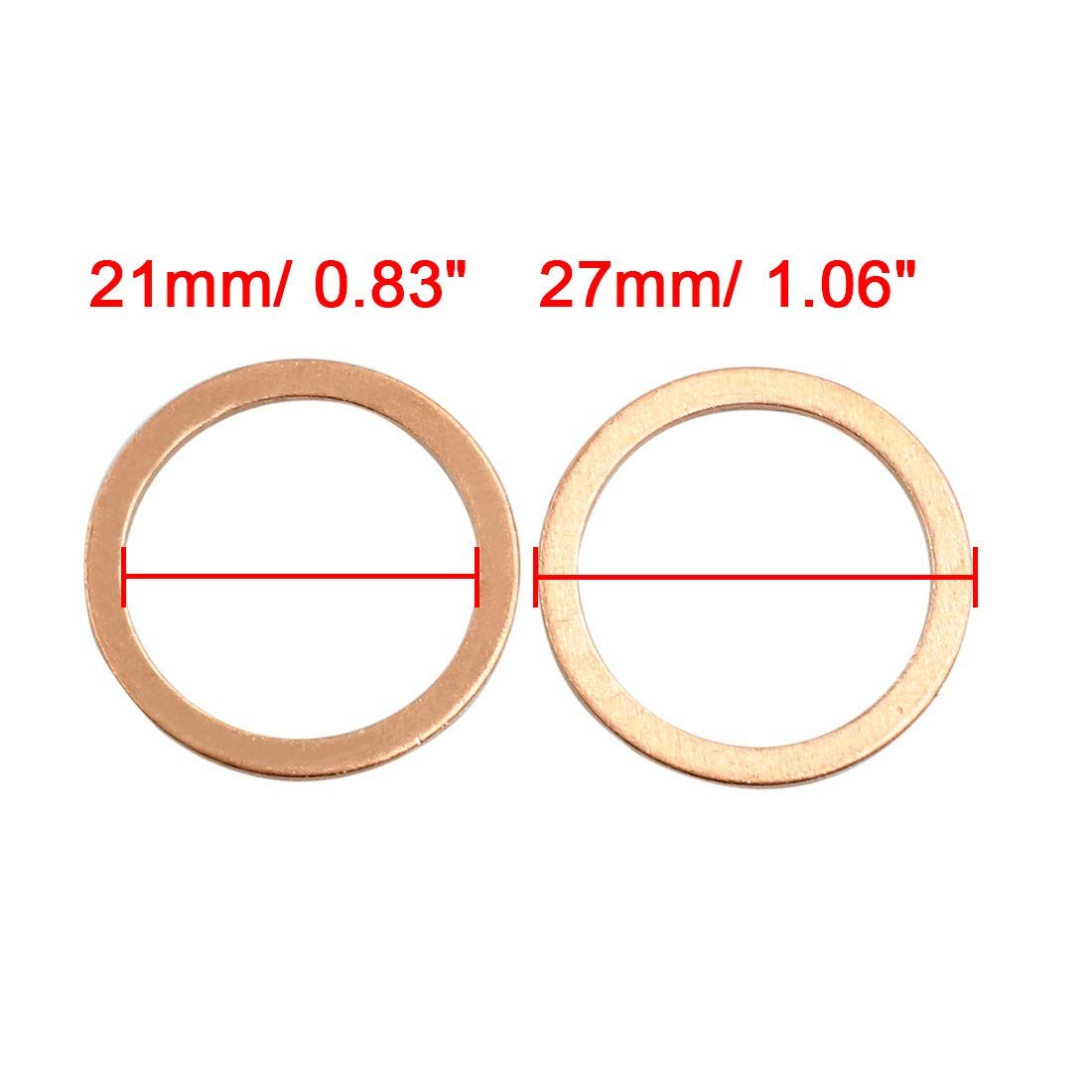 Copper Washers 10 PCS 21mm Inner Diameter Flat Sealing Ring Gasket Fitting Seal
