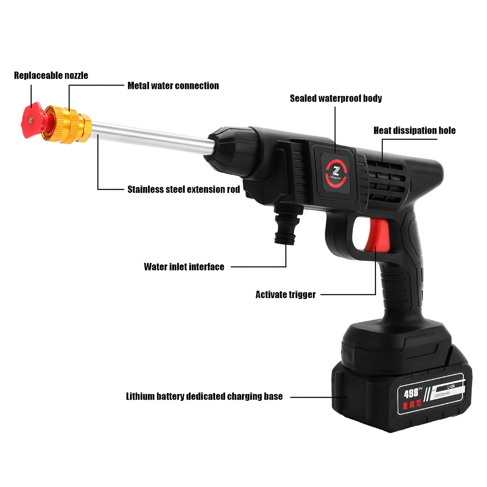 50Bar Cordless High Pressure Washing Lever Spray Gun…