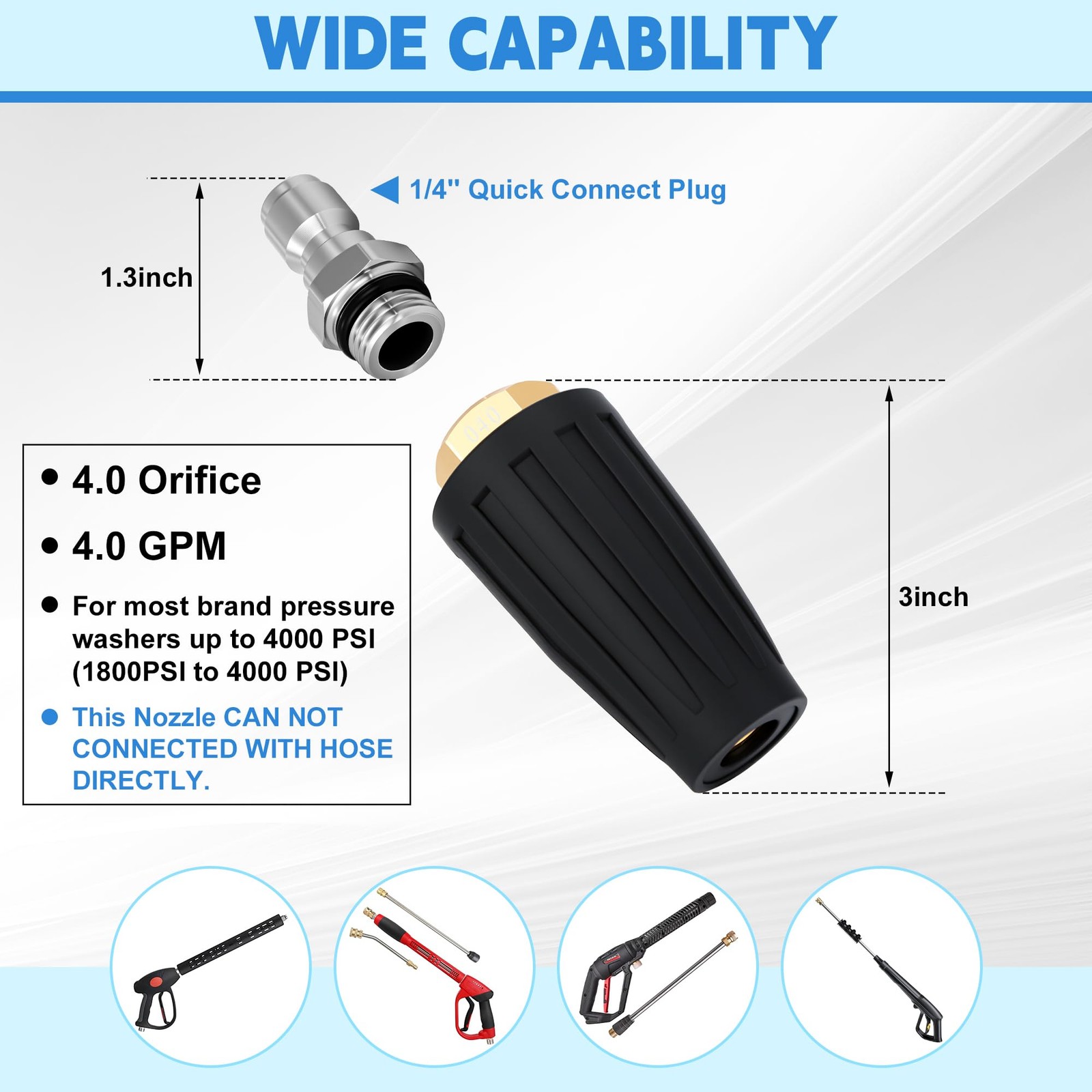 Turbo Nozzle Pressure Washer, Premium 4000 PSI Max Rotating Pressure Washer N…