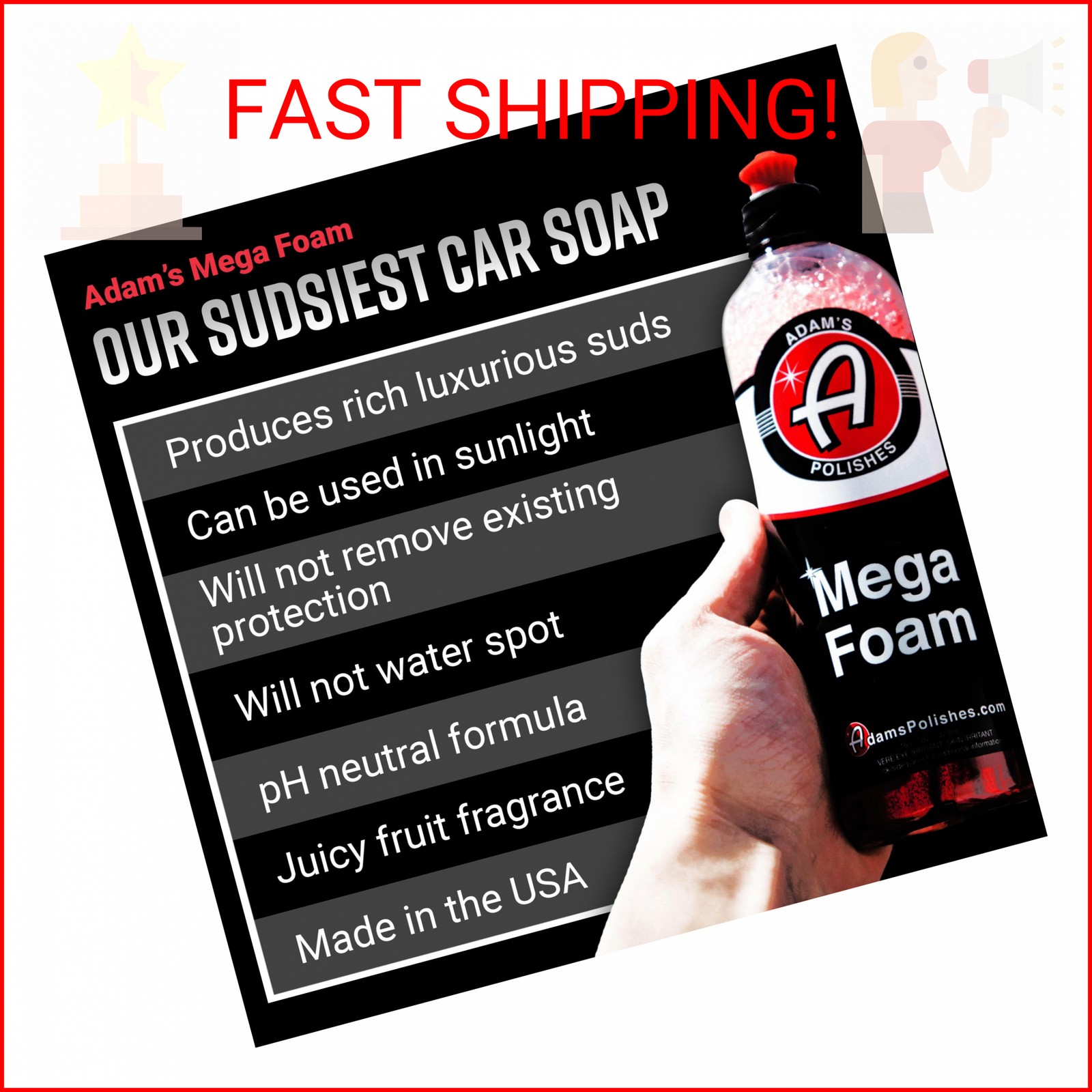 Adam’s Mega Foam (16oz) – pH Neutral Car Soap For Car Washing, Concentated For W