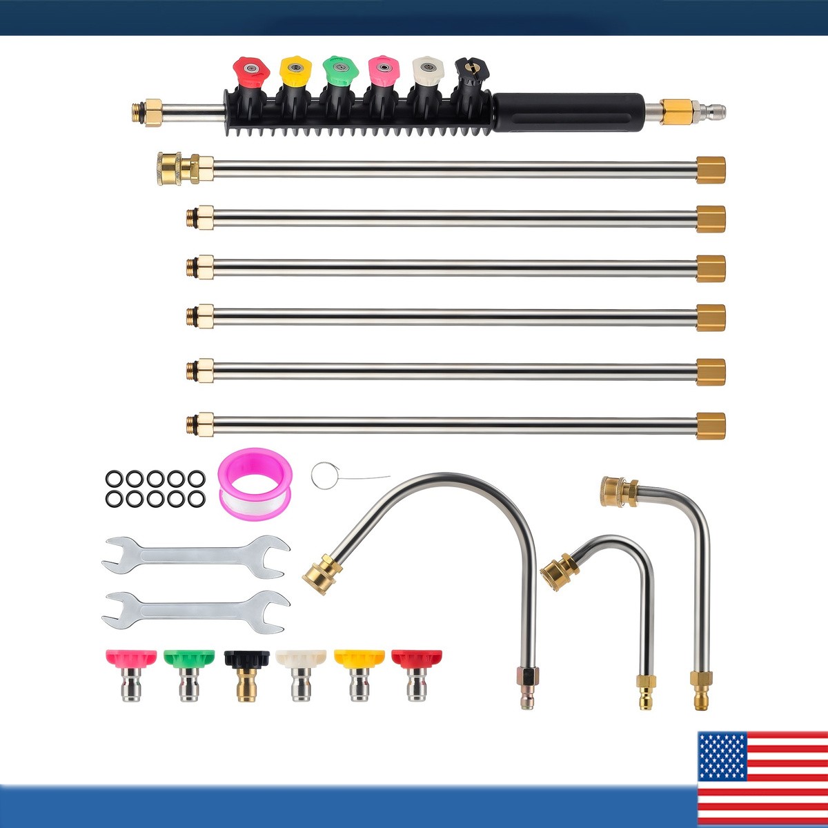 High Pressure Washer Gun 6pcs Spray Nozzle with Wrench Gutter Cleaning Tool