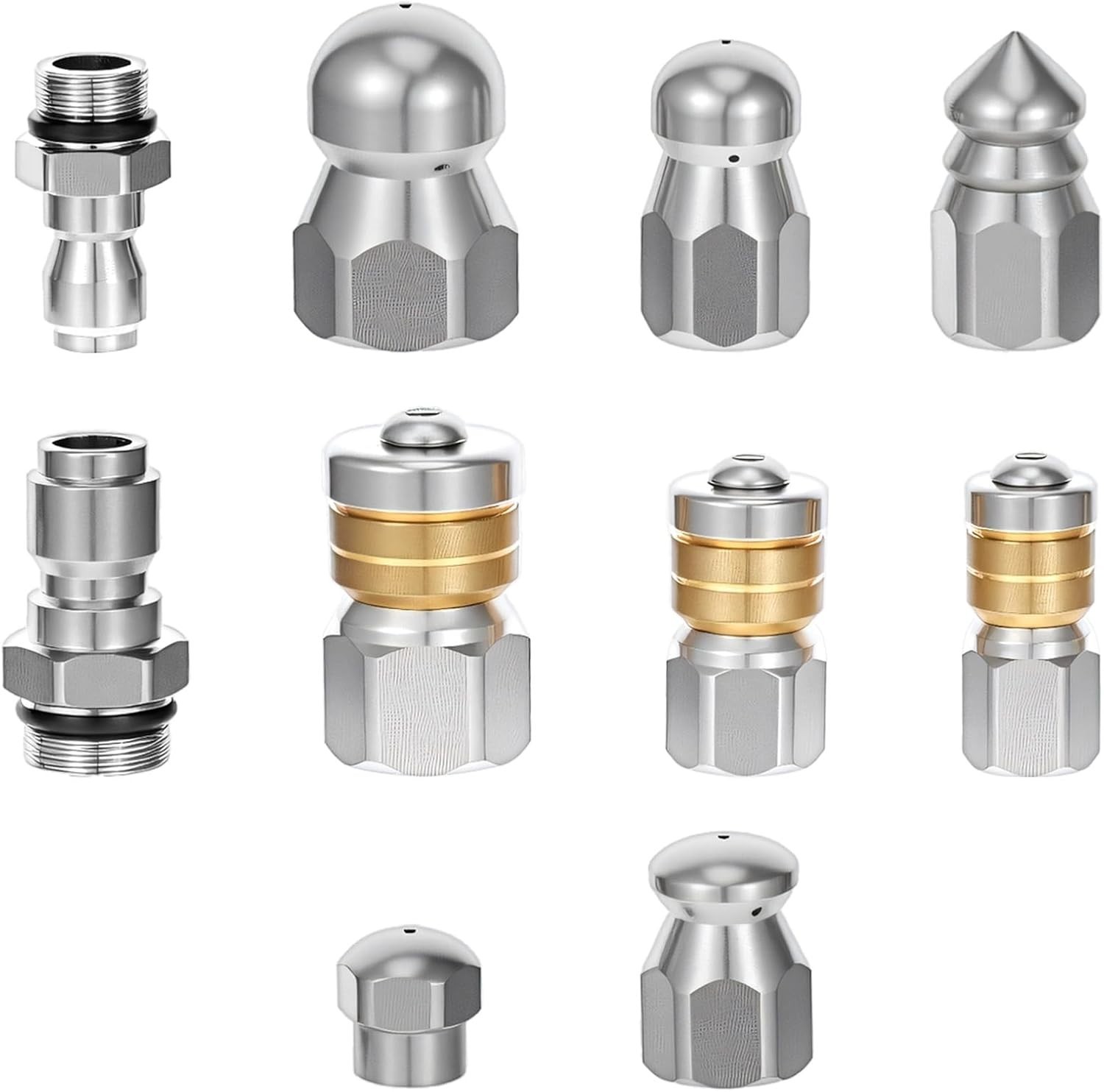 10 Pcs Sewer Jetter Nozzle Kit Stainless Steel Jetter Heads Kit Otating Button D
