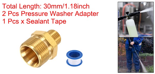 2Pcs Pressure Washer Adapter with Tape, G1/4″ Male to M22 15mm Male Brass
