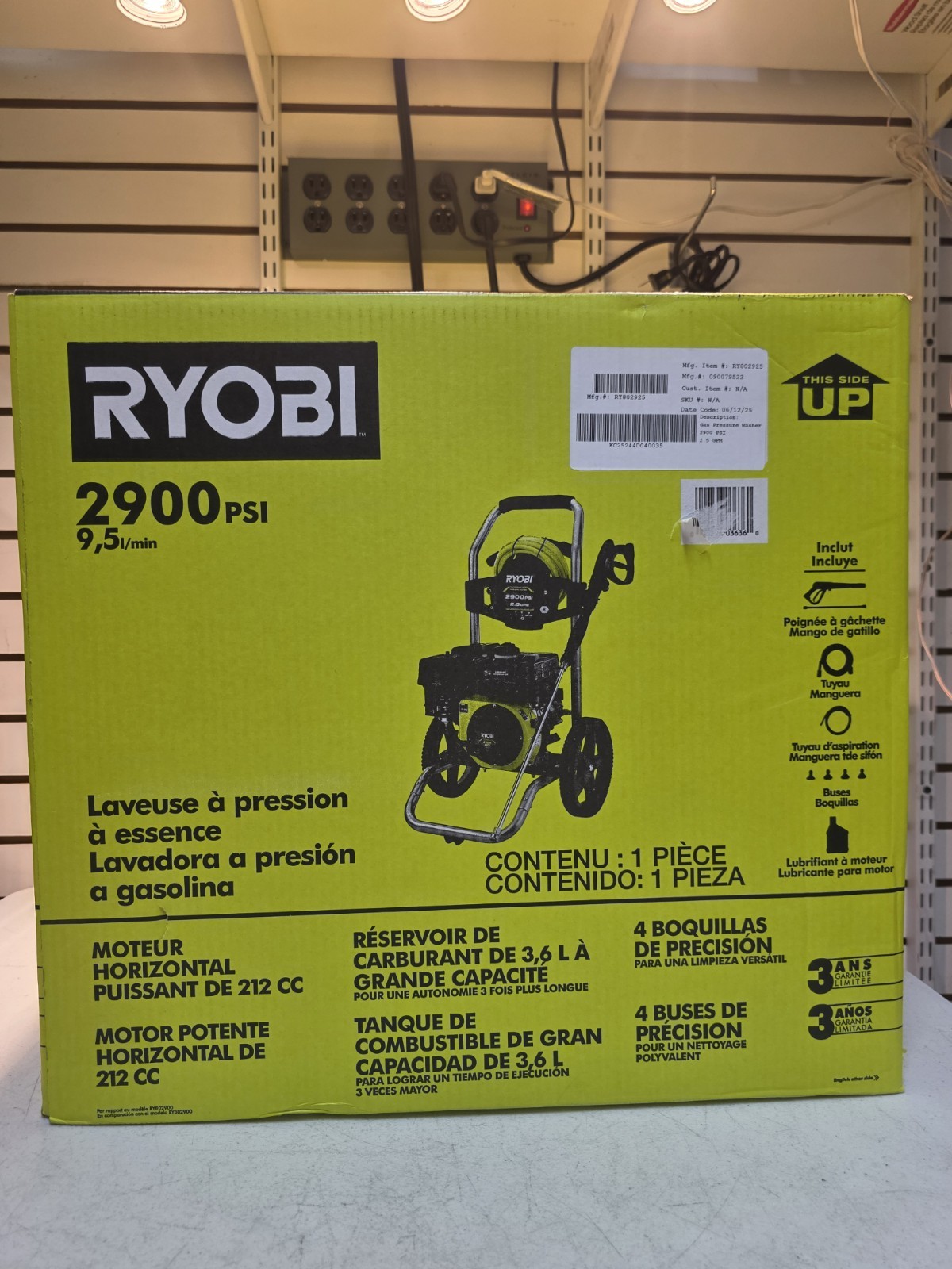 Ryobi RY802925 Gas Pressure Washer 2900 PSI 2.5 GPM 212cc Quick Connect