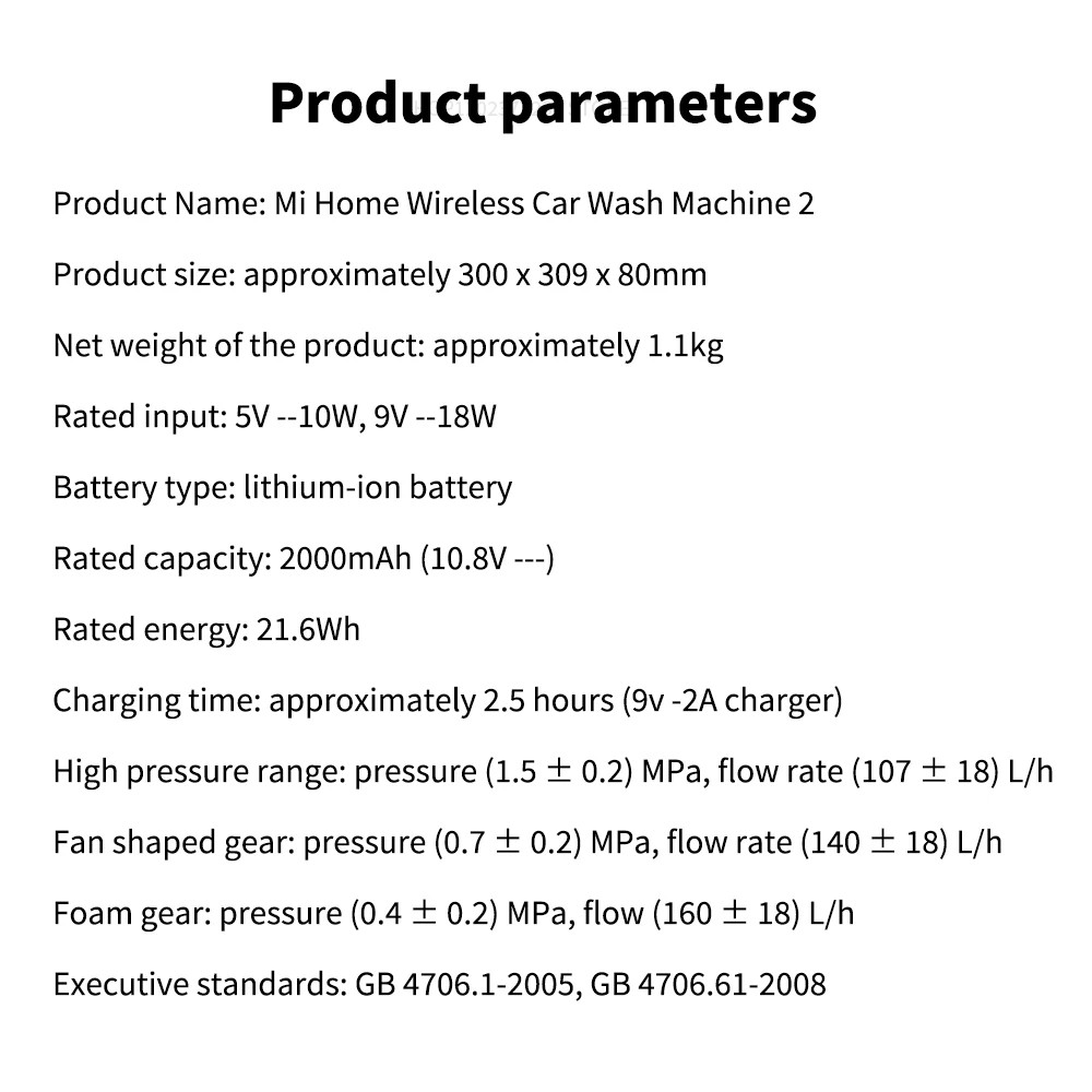 Xiaomi Mi Home Wireless Car Washing Machine 2 160L/h High Pressure Cleaning