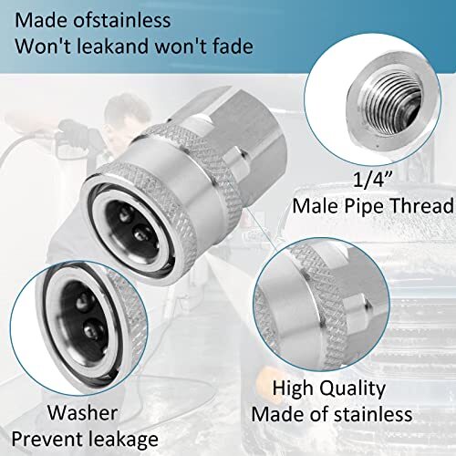 2 Sets NPT 1/4 Inch Pressure Washer Coupler Quick Connect Plug Male Female 1/4 Q