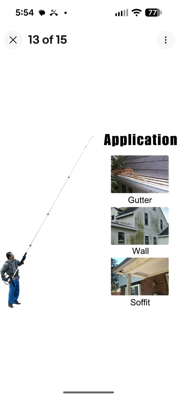21 FT ~Pressure Washer Telescoping Aluminum Wand w/ Nozzle for Roof Fence Window