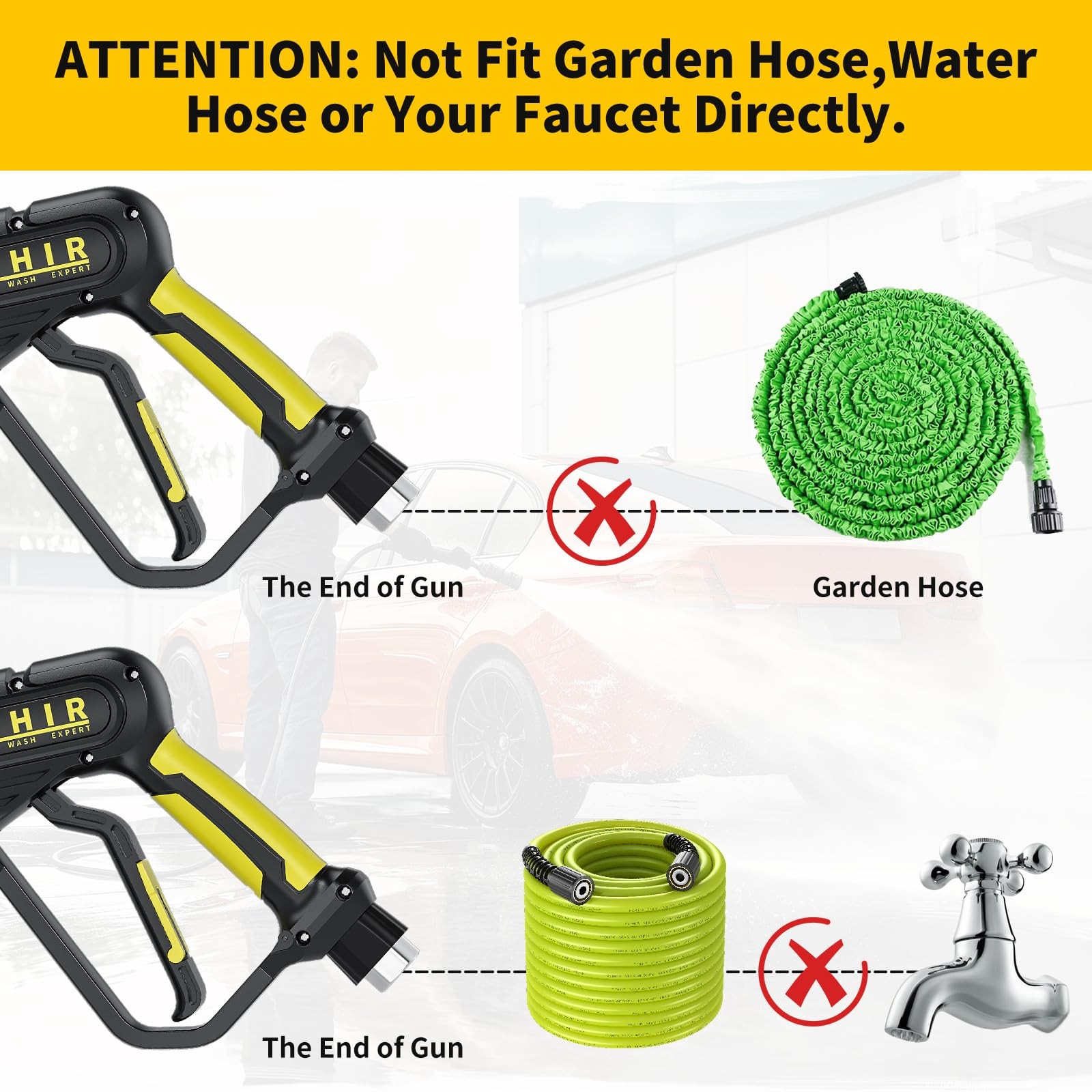 Pressure Washer Gun with Foam Cannon & 50ft Power Washer Hose, 3600PSI Pressu…