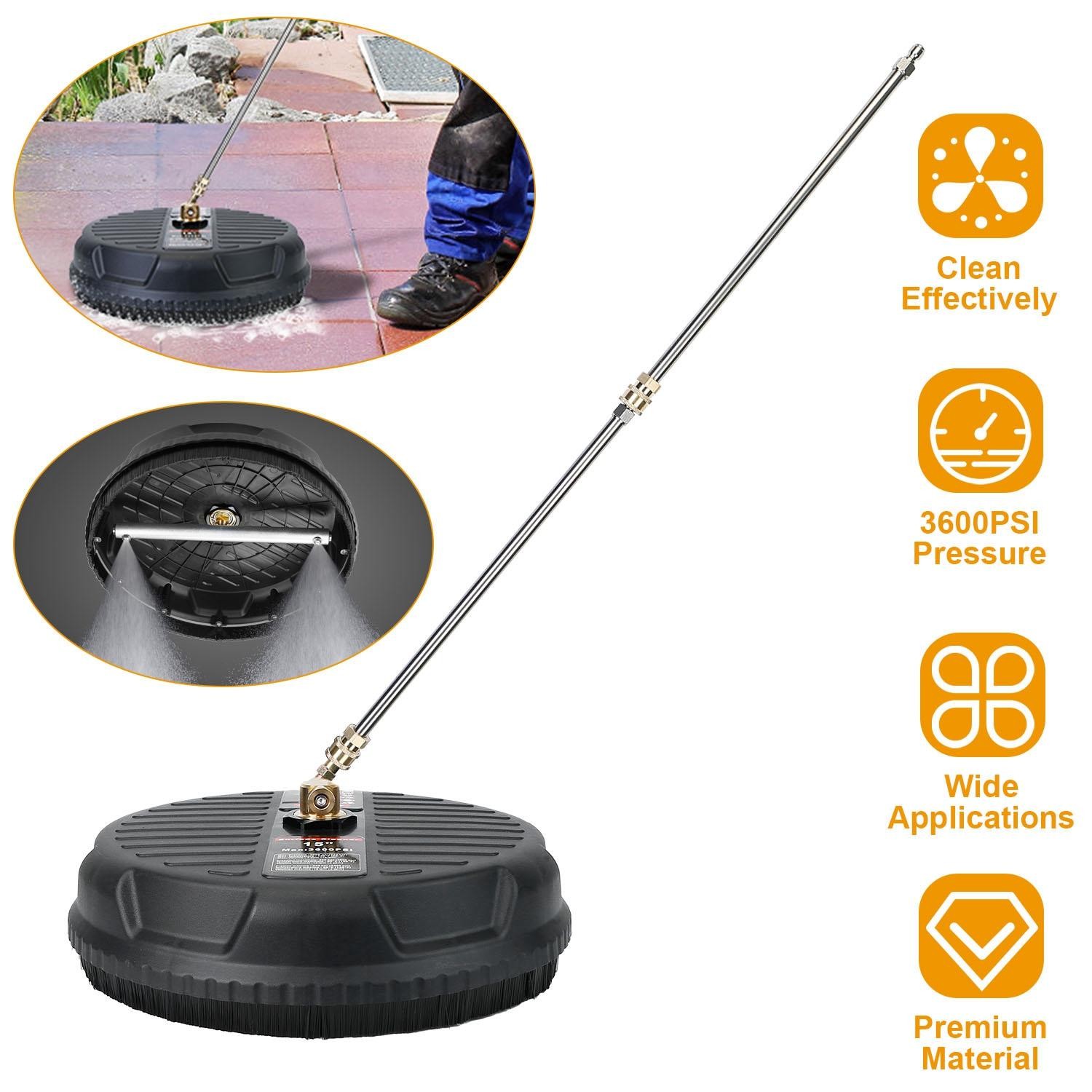 15″ High Pressure Flat Surface Cleaner 4000PSI Disc Power Washer Broom w/ 2 2 x