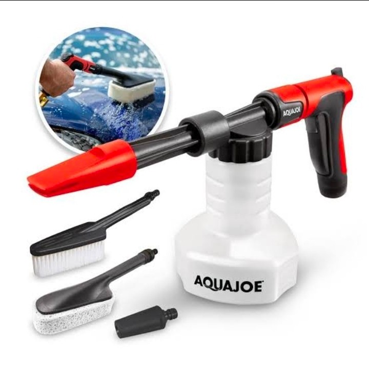 Aqua Joe 2-in-1 Hose-Powered Adjustable Foam Cannon Spray Gun w/ Attachments Red