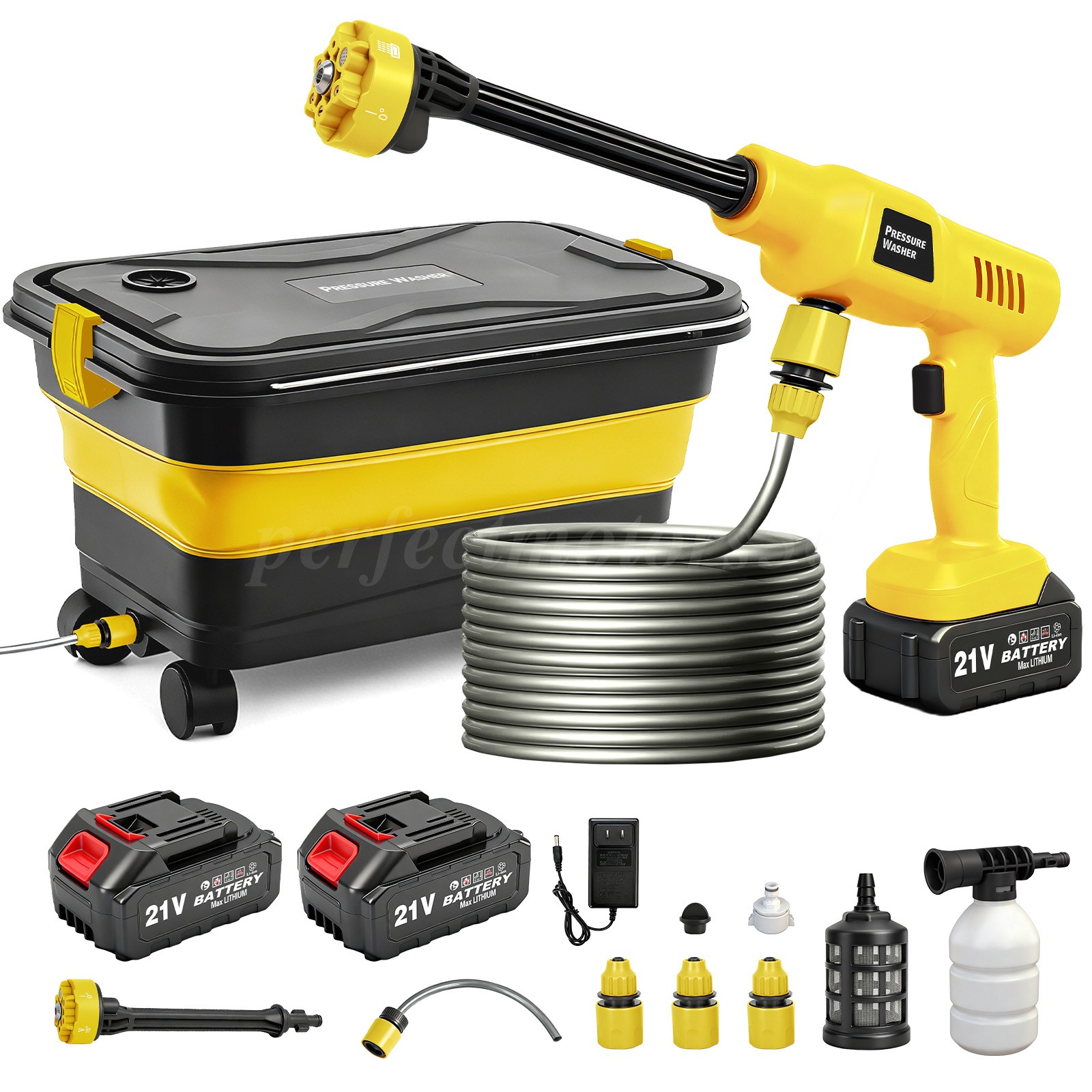 Cordless Pressure Washer Gun 2Batteries 1160PSI 6in1 Nozzle Foldable Water Tank