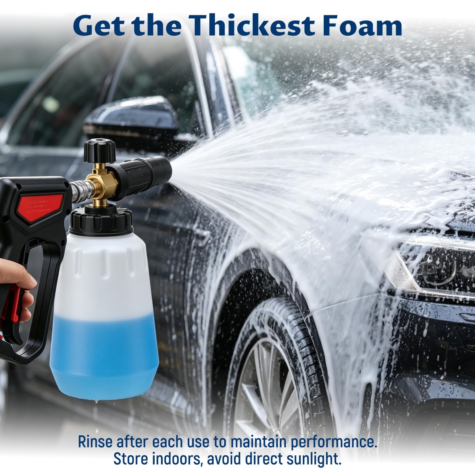 Foam Cannon for Pressure Washer – 1000ml Snow Foam Lance, Adjustable Spray, 1/4″