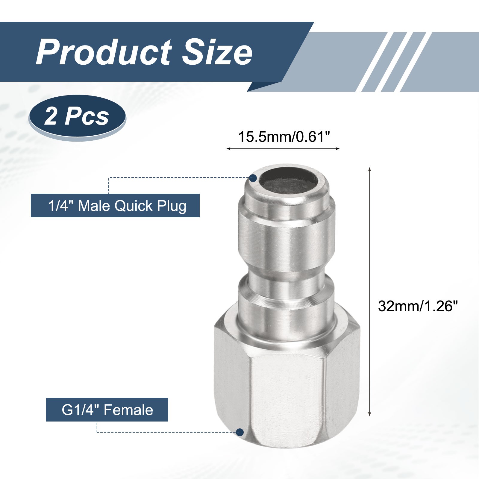2Pcs Pressure Washer Adapter, 1/4″ Male Quick Plug to G1/4″ Female