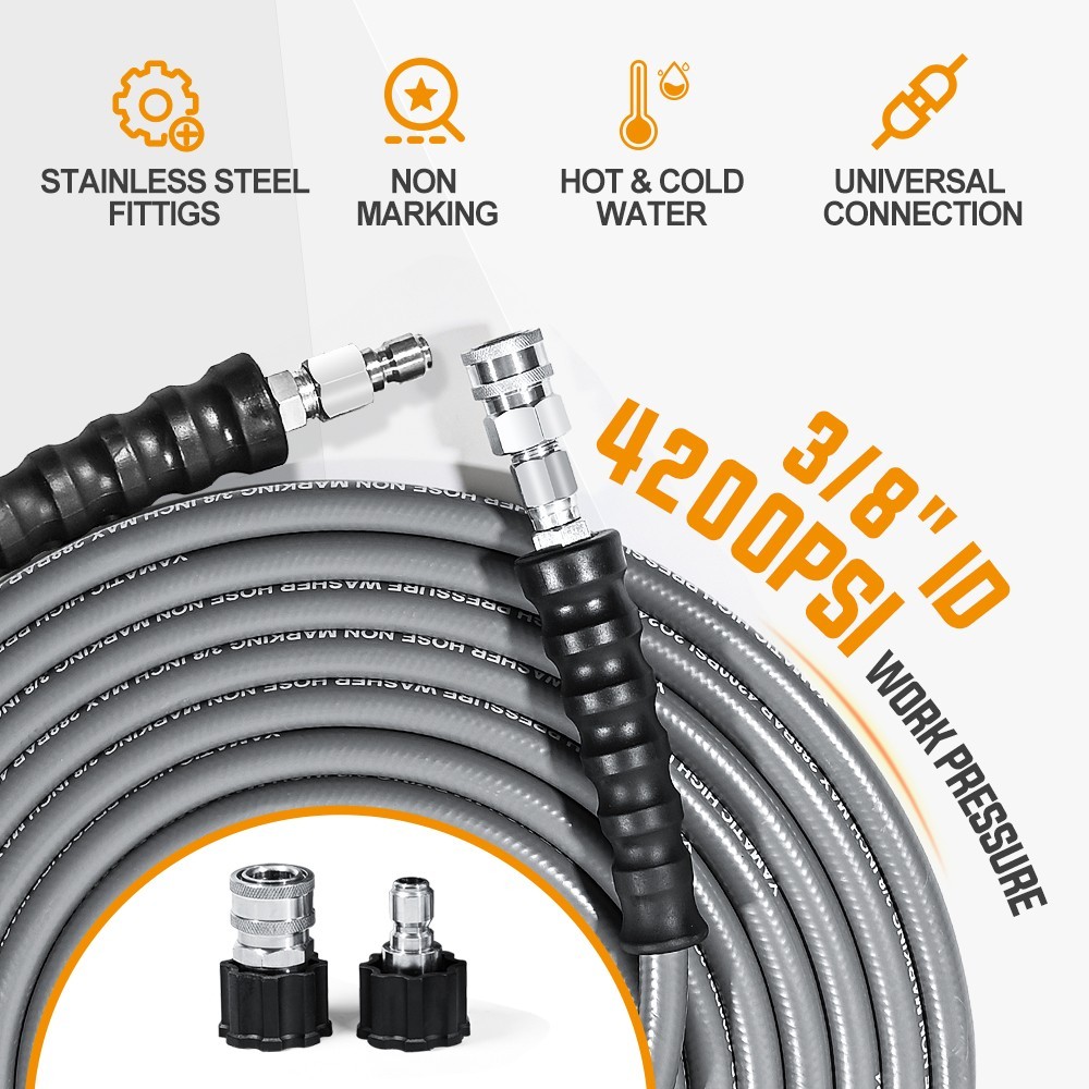 YAMATIC 4200 PSI Pressure Washer Hose for Hot Water, 3/8″ Swivel Quick Connector