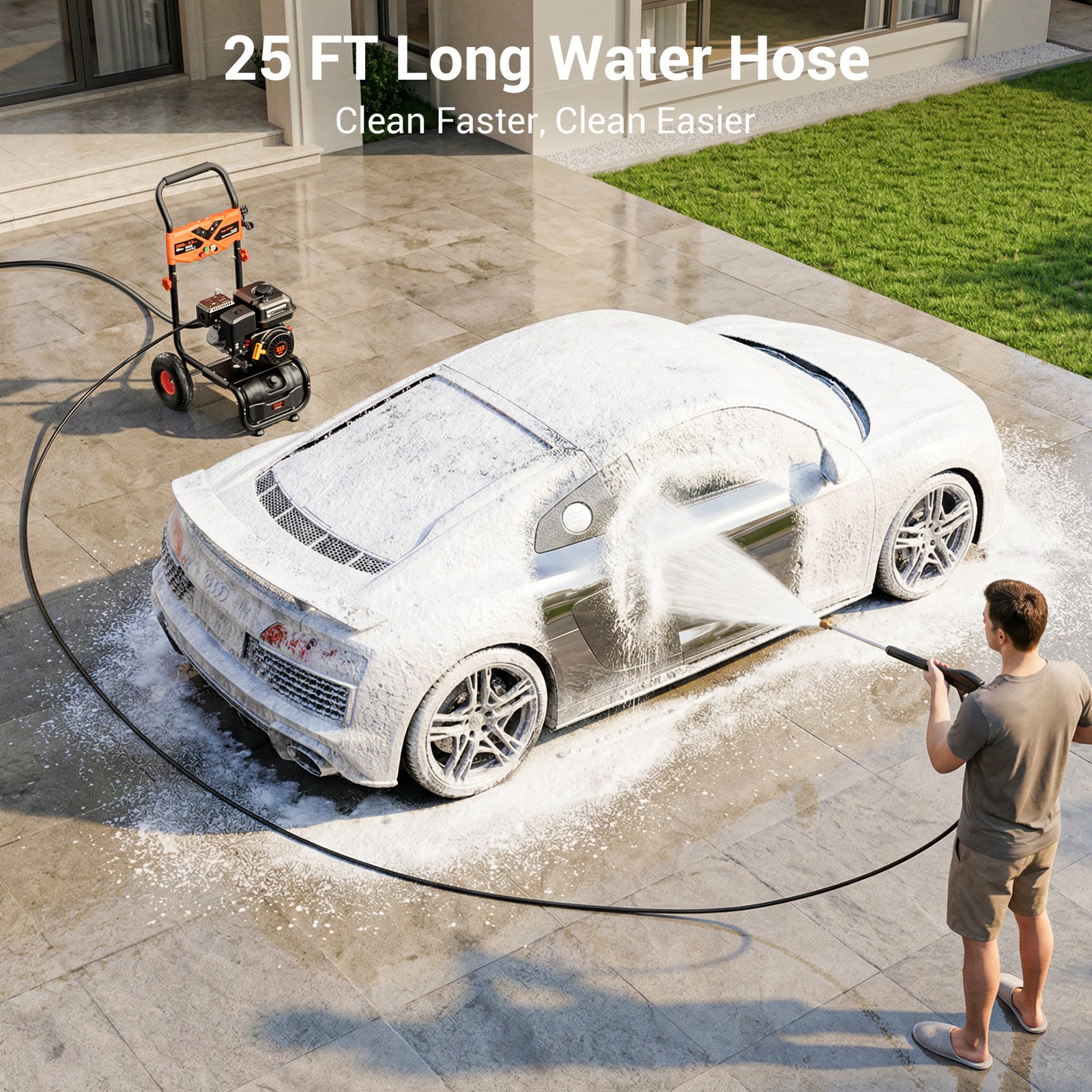 Mutaomay Gas Pressure Washer Power Washer 3500PSI 2.3GPM Soap Tank&25ft Hose