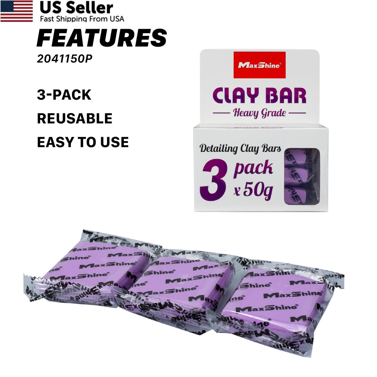 Maxshine Universal 3-Pack Magic Clay Bar (50g Each) – Heavy Grade