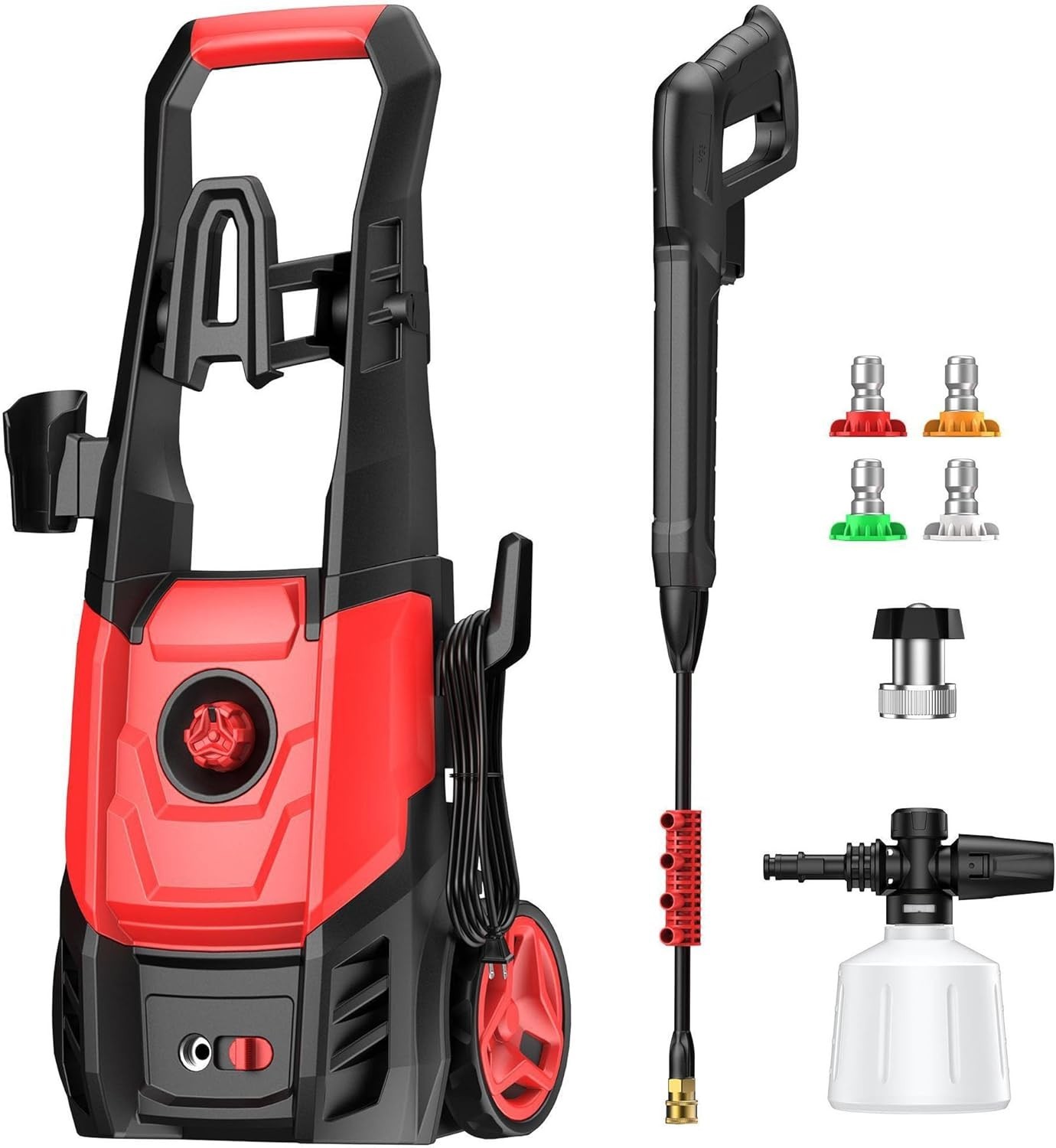 Electric Pressure Washer 1500W 2.5 GPM Foam Cannon 4 Nozzles Portable for Cars