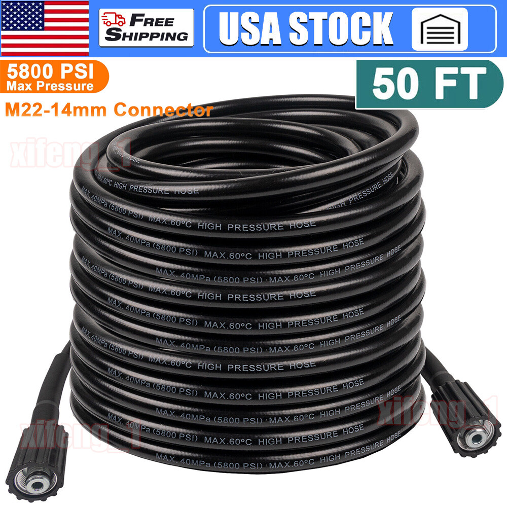 High Pressure Washer Hose 15m/50ft 5800PSI M22-14mm Power Washer Extension Hose