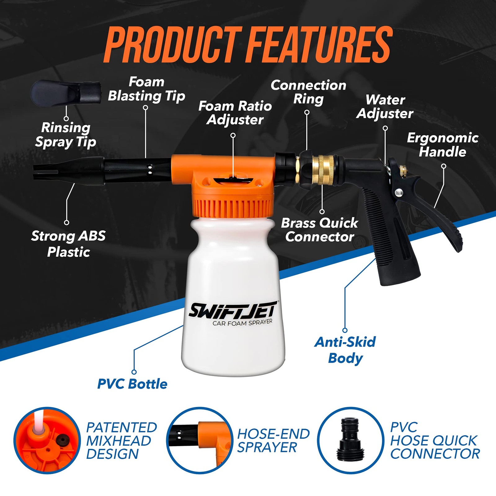 SwiftJet Car Wash Foam Gun + Microfiber Wash Mitt Foam Cannon Works with Any…