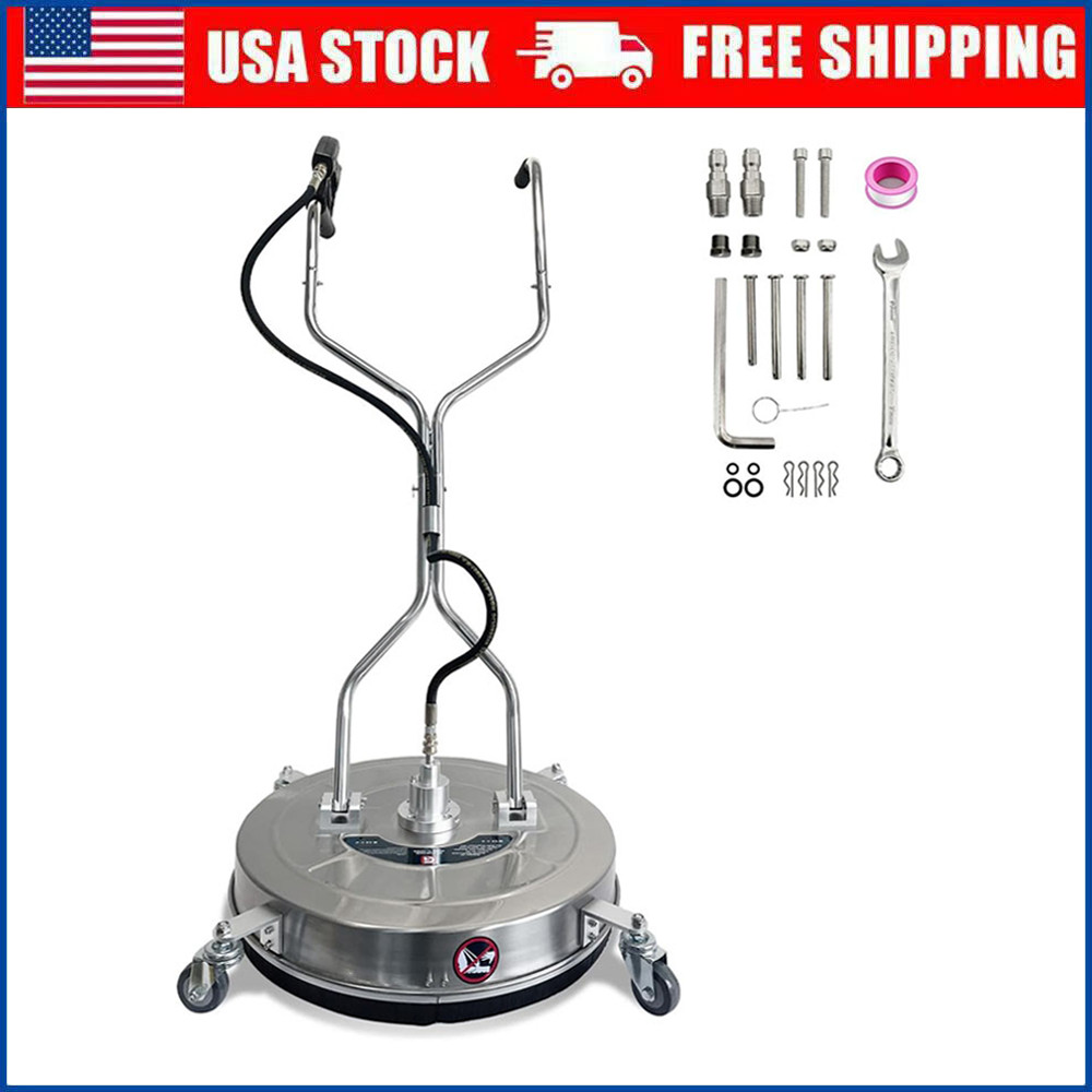 24″ Pressure Washer Surface Cleaner 4 Wheels Dual Handle 4900PSI Stainless Steel