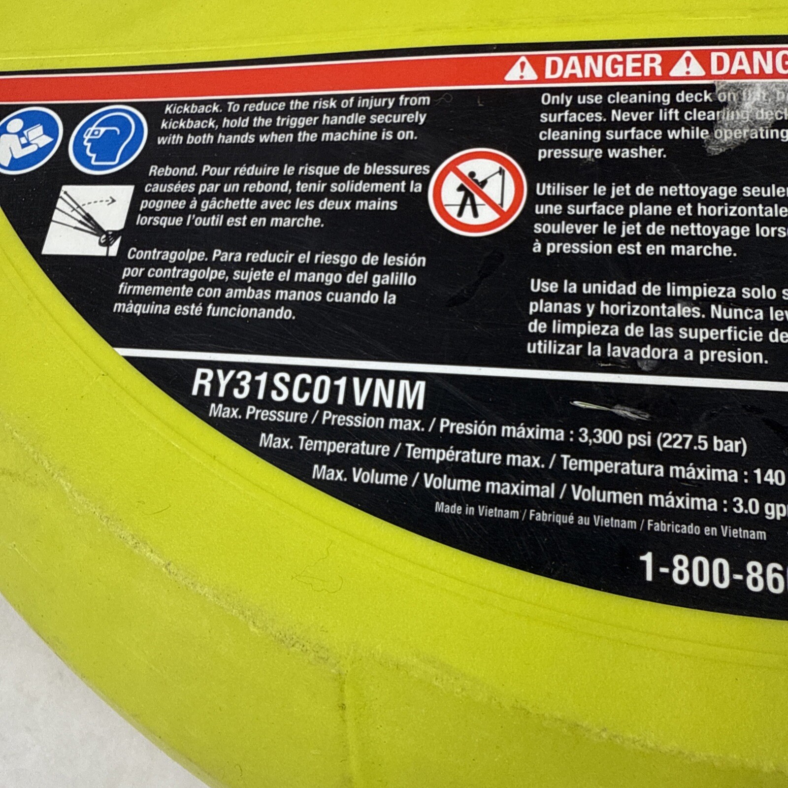 Ryobi RY31SC01 15 in. 2500 – 3300 PSI Surface Cleaner For Gas Pressure Washer