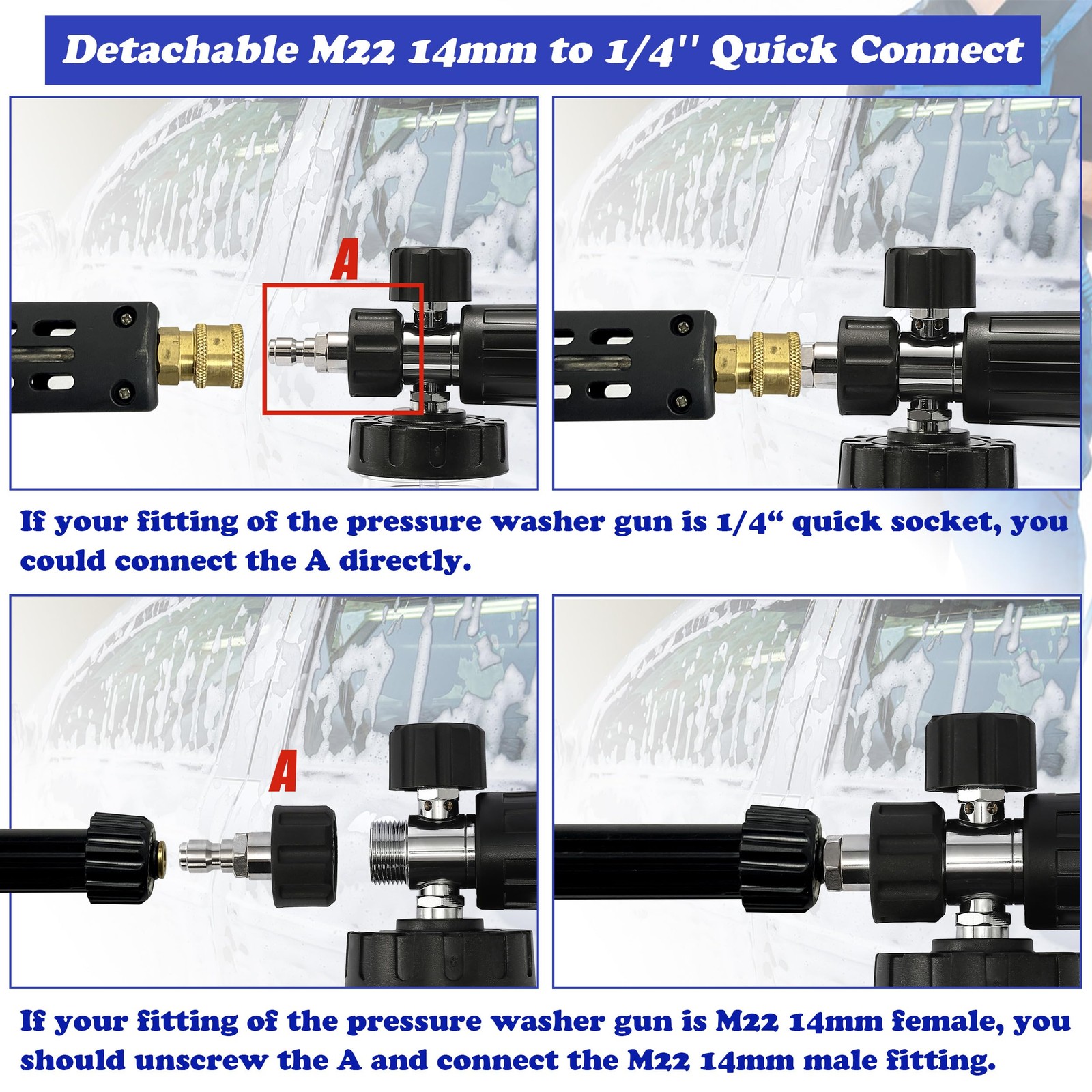 Pressure Washer Foam Cannon with Dual-Connector Accessory, Power Washer Doubl…