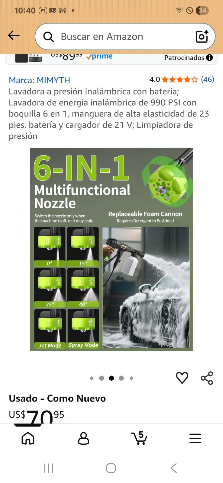MIMYTH MBBT24015 21V Cordless Cold Water Pressure Washer 990 PSI Kit