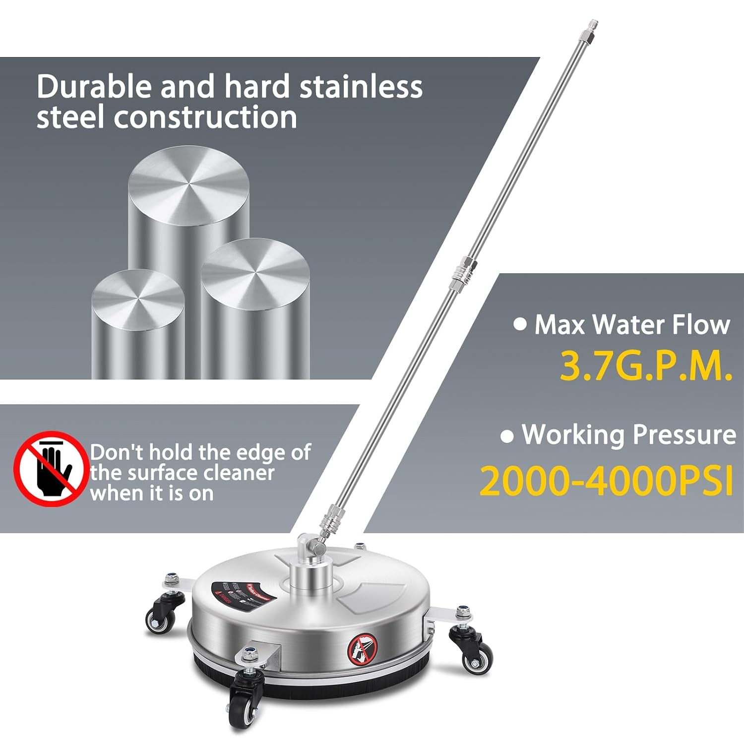 Pressure Washer Surface Cleaner Attachment with 4 Wheels Quick Plug 1/4