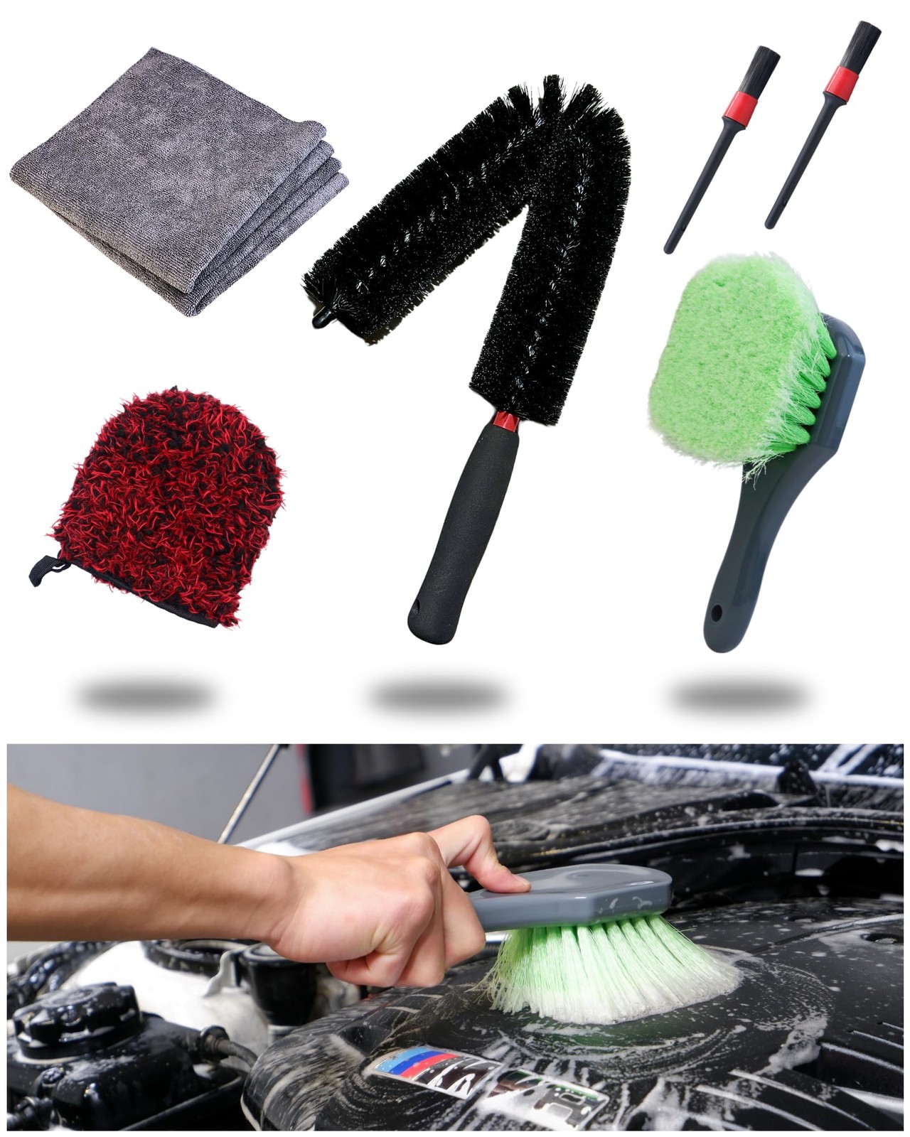 7PACK Car Engine Bay Details Cleaning Kit, Soft-bristled Surface…