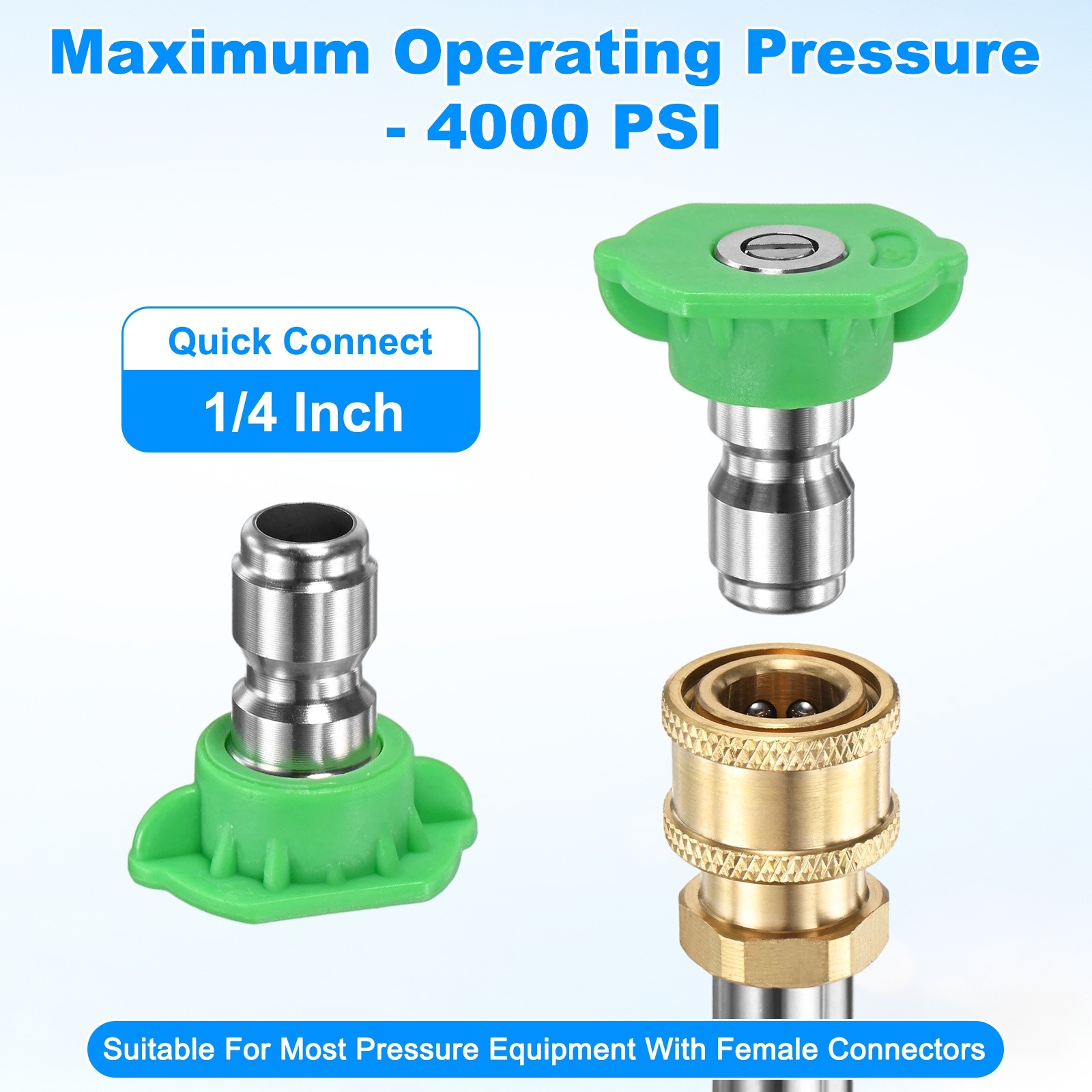 10PCS 25 Degree Pressure Washer Nozzle, 1/4 Inch Quick Connect, 4000PSI [Green]