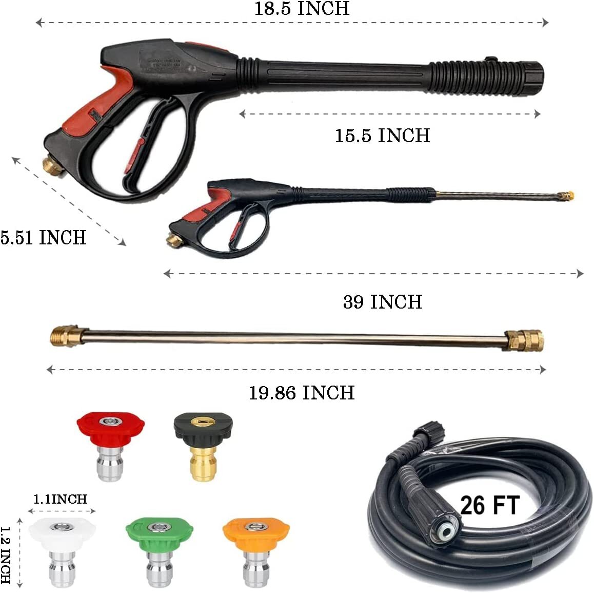 High Pressure Power Washer Spray Gun Wand Lance & Nozzle Tips Kit 4000PSI M22