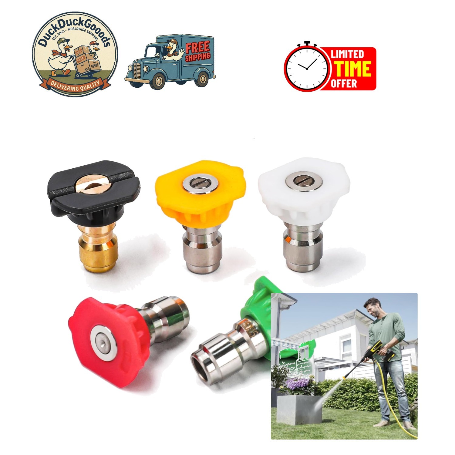 Professional 5 Nozzle Tips for Pressure Washers, 4000 PSI, Ideal for Home & Cars