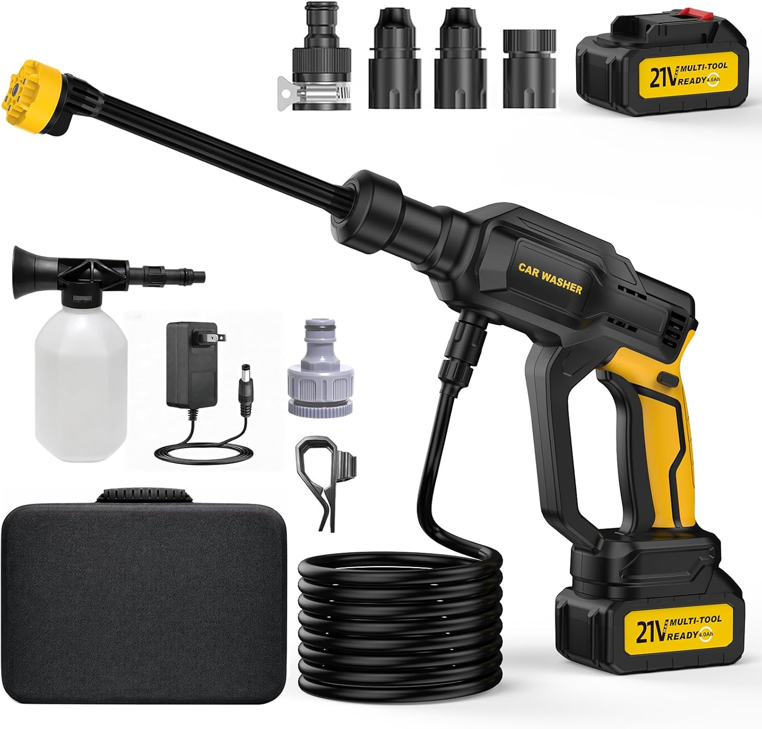 Cordless Portable Pressure Washer 6-in-1 Swivel Nozzle 3-Speed Car Power Cleaner