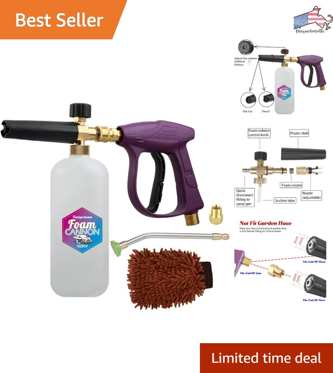Foam Cannon Lance Kit – Pressure Washer Jet Wash with Gutter Cleaner Wand