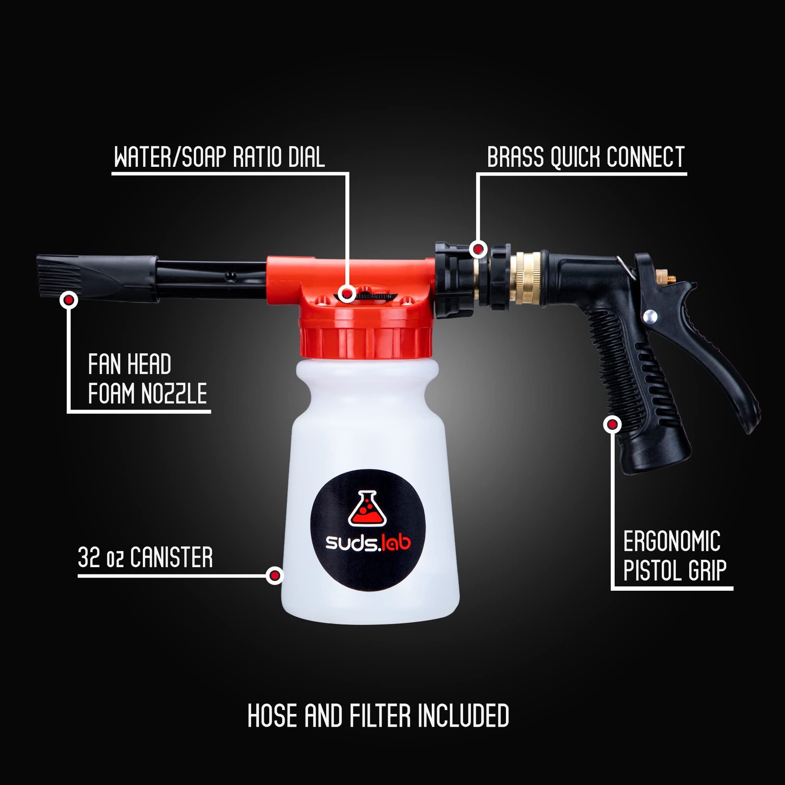Suds Lab F3 Car Cleaning Foam Gun, Adjustable Foam Nozzle, Connect to Any Gar…