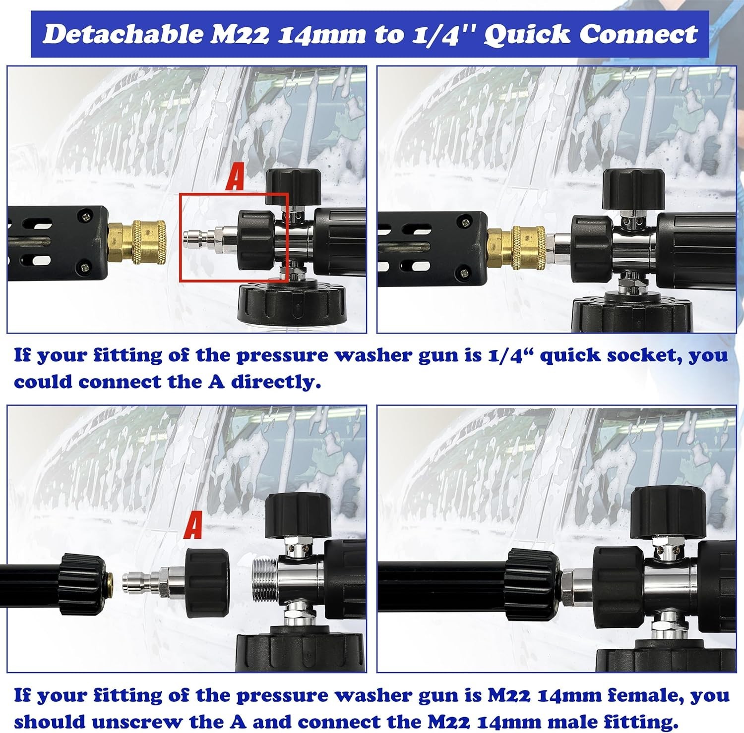Durable Pressure Washer Foam Cannon with 1/4″ Quick Connect & Easy-Fill Design