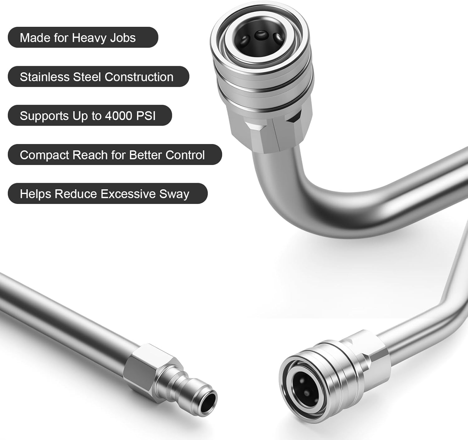 Pressure Washer Extension Wand 4000 PSI Stainless Steel – 4 Curved Rods with 1/4