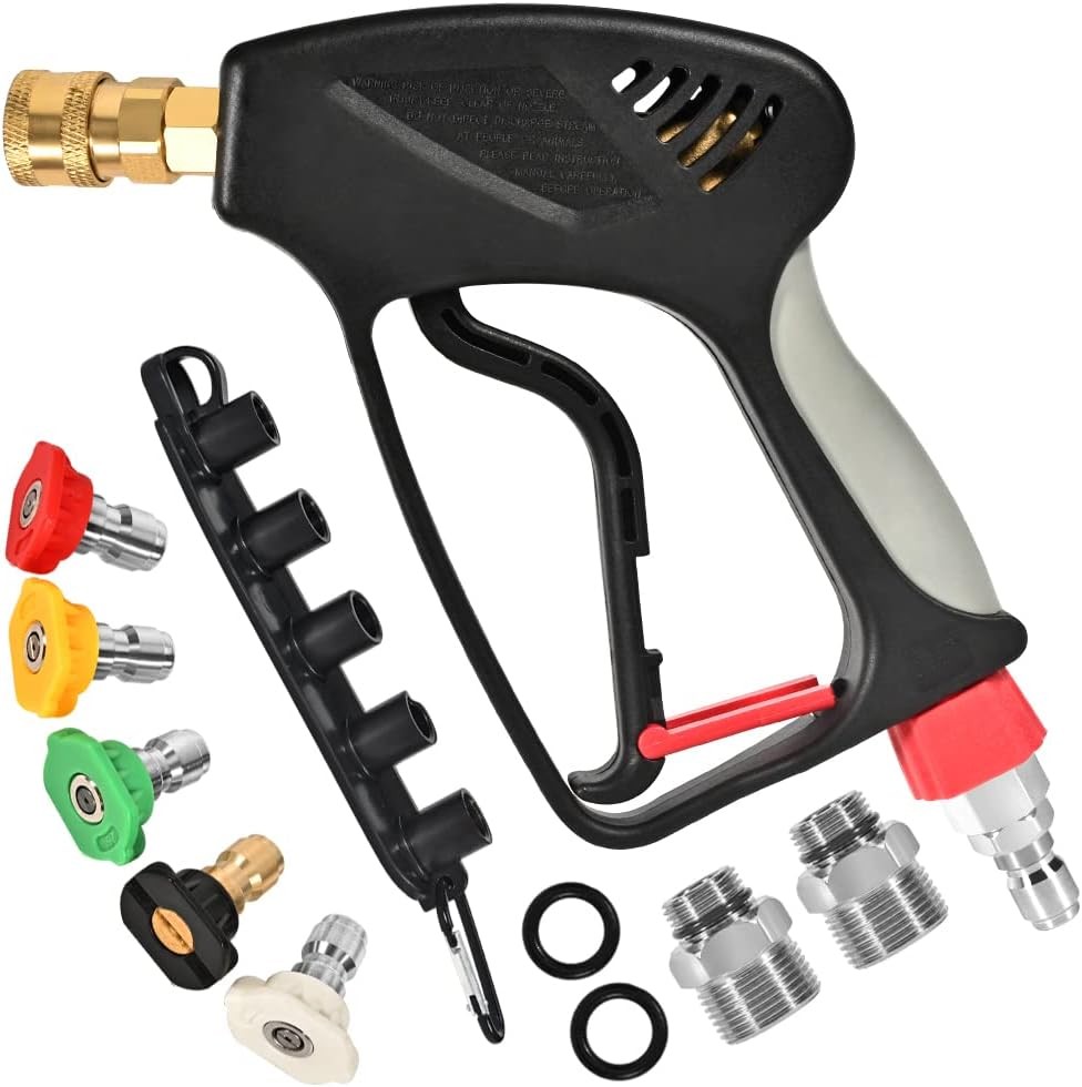 5000 PSI Pressure Washer Short Gun, 3/8″ Quick Connect, M22-14mm/15mm, 5 Nozzle