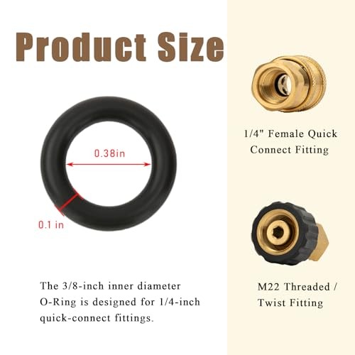 1/4″ Quick Coupler O-Rings for Power Pressure Washer, Compatible with M22 10