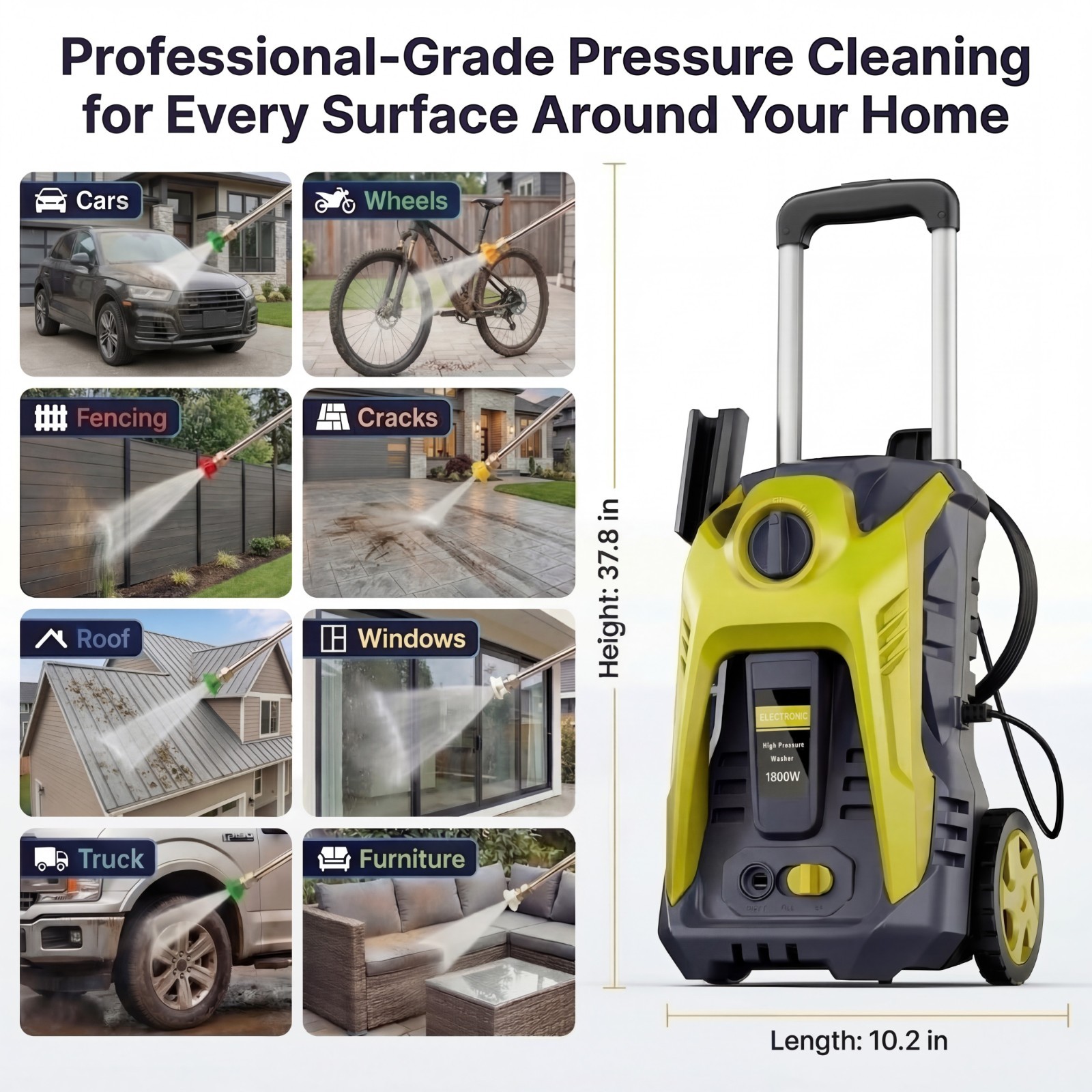 4800 PSI Electric Pressure Washer, 3.2 GPM High-Power Portable Pressure Washer